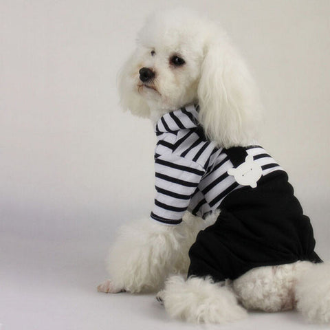 Dog Clothing Pet Puppy Winter Warm Clothes Woolen Coverall Hoodie Striped Black Pant Dogs Jumpsuit Bib HH4 - Sport Clearance